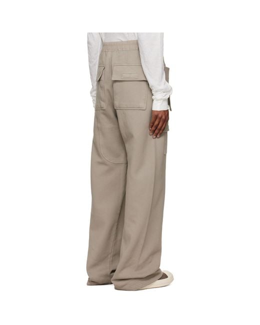 Rick Owens Natural Tower Creatch Wide Drawstring Cargo Pants for men