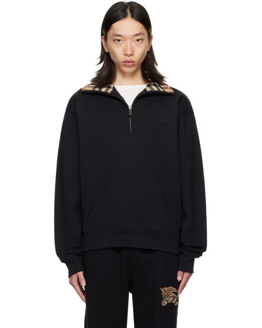 Burberry Black Check Collar Half-Zip Sweatshirt for men