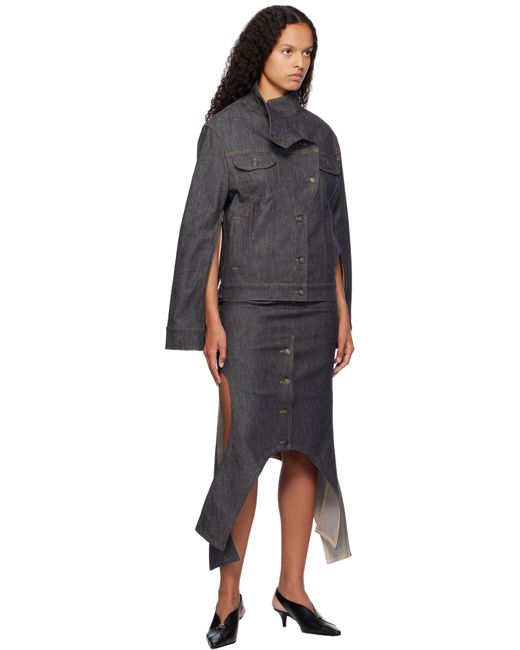 Courreges Black Reversed Denim Midi Skirt