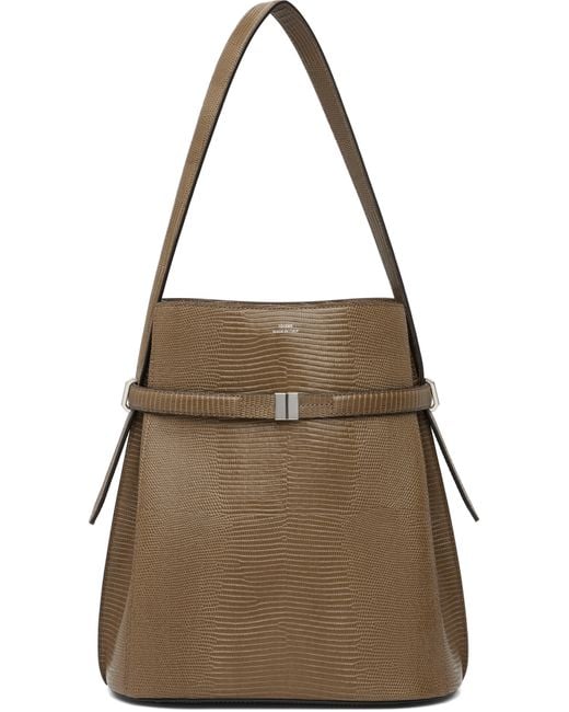 Totême  Natural Khaki Belted Lizard-Embossed Bucket Bag
