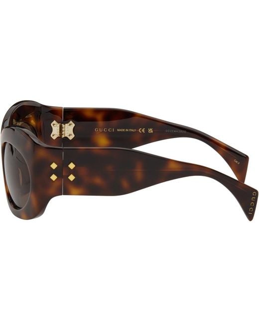 Gucci Black Tortoiseshell Wrapped Oval Sunglasses for men