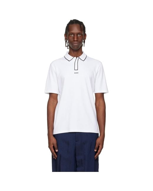 HUGO White Cotton-Jersey Contrast Edges Polo for men