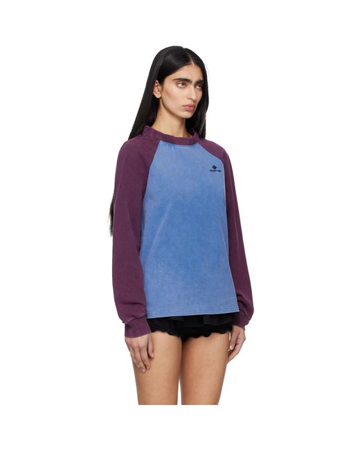 ShuShu/Tong Blue Burgundy Crewneck Long-Sleeve T-Shirt