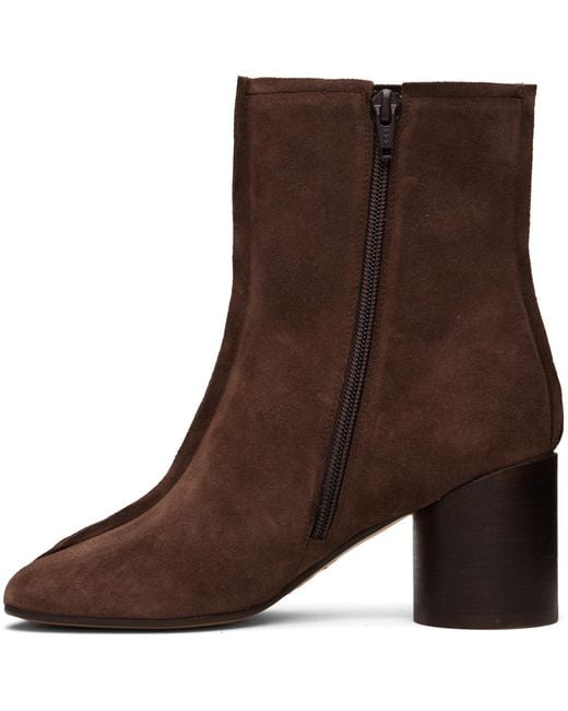 MM6 by Maison Margiela Brown Suede Anatomic Stitch Toe Ankle Boots