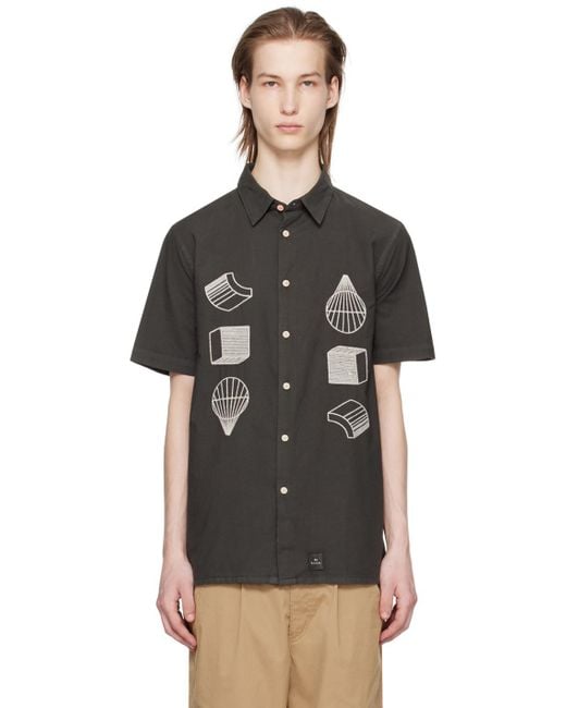PS by Paul Smith Black Gray Embroidered Shirt for men