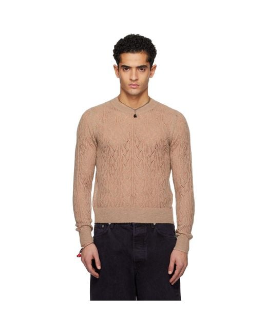 Dries Van Noten Black Taupe Lace Stitch Alpaca Sweater for men