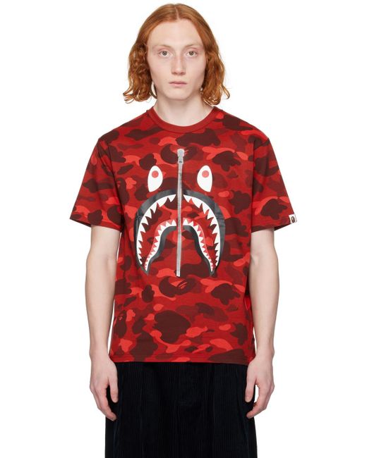 A Bathing Ape Red Color Camo Shark T-shirt for men