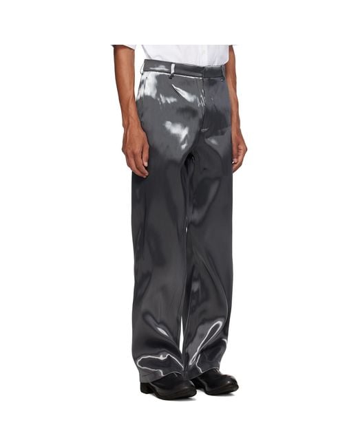 HELIOT EMIL Gray Liquid Metal Trousers for men