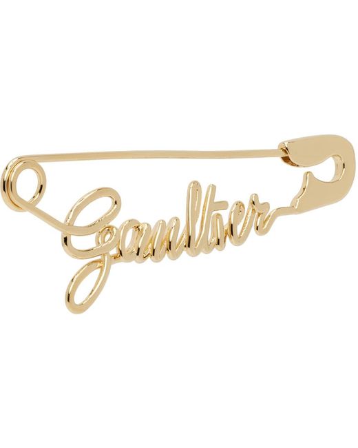 Boucle d'oreille unique en forme d'épingle de sureté dorée à logo - tattoo Jean Paul Gaultier en coloris Black