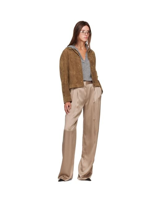Tom Ford Natural Peach-Feel Silk Satin Double Pleat Trousers