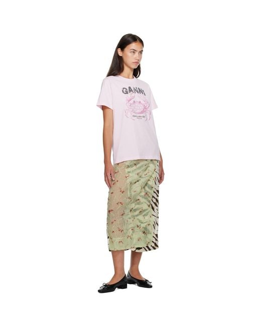 Ganni Green Off- & Shibori Organza Printed Stretch Satin Maxi Skirt