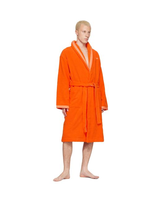 Versace Orange Cotton-terry Jacquard Bathrobe for men