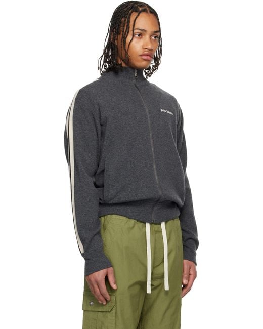 Palm Angels Black Classic Logo Knit Track Jacket for men