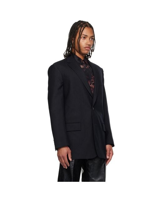Dries Van Noten Black Herringbone Wool Blazer for men