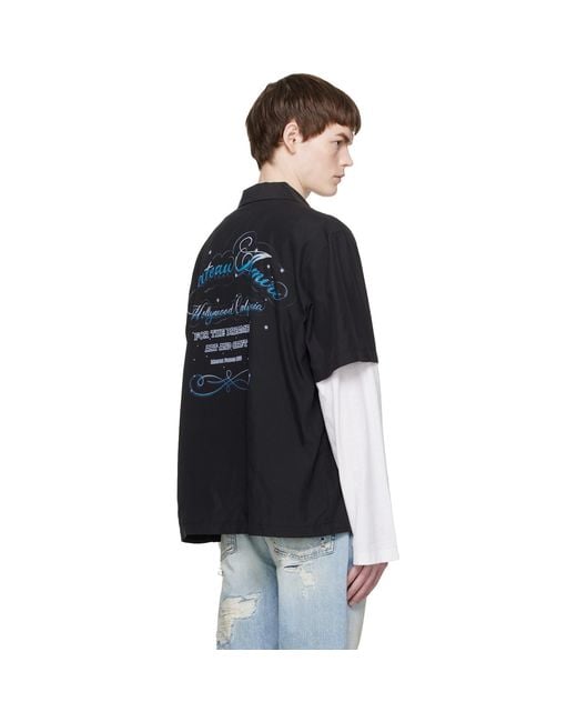 Amiri Black 'Chateau' Script Camp Shirt for men