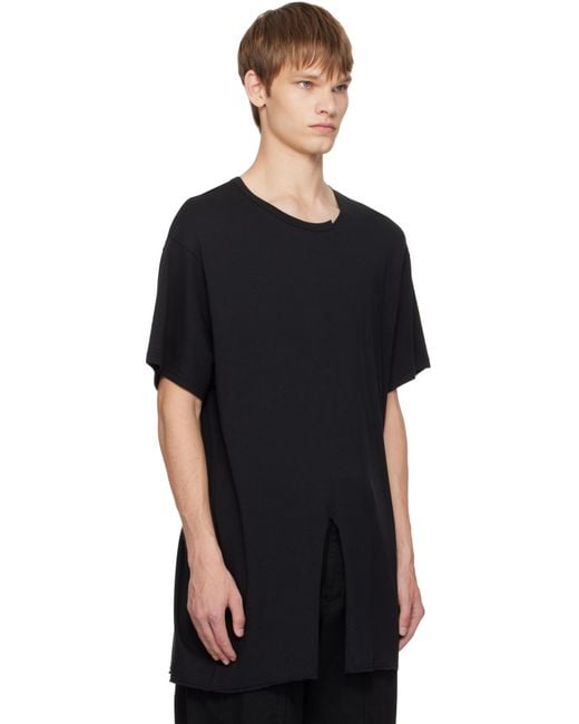 Yohji Yamamoto Black Single Jersey Slit Round Neck T-Shirt for men