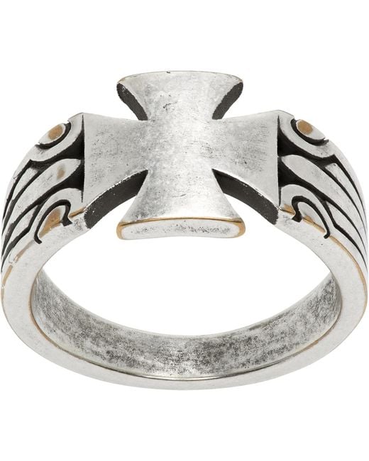 Vetements Metallic Biker Cross Pattern Ring for men