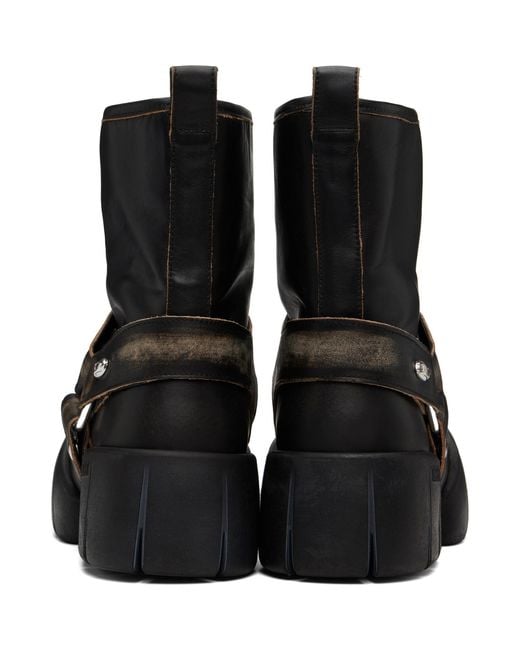 DIESEL Black D-Tex Distressed Leather Biker Boots for men