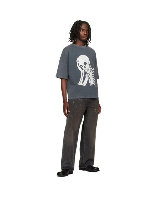 Palm Angels Blue Skull Loose T-Shirt for men