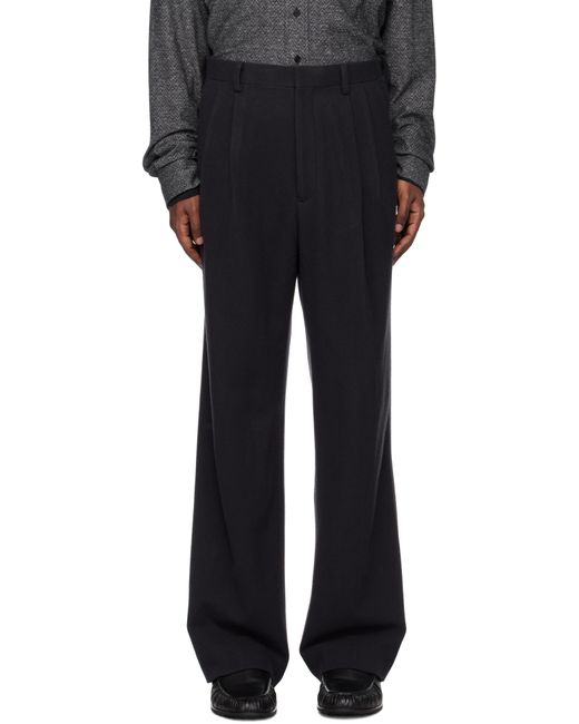 AURALEE Brushed Super Fine Wool Flannel Trousers in Black