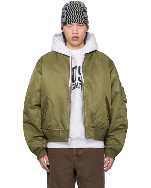 Stussy Green Khaki Built Reversible Bomber Jacket for men