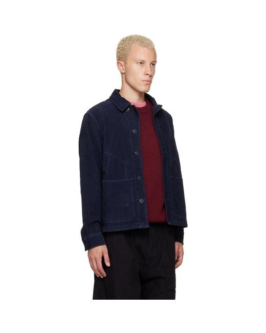 C P Company Blue Corduroy Button Lens Jacket for men