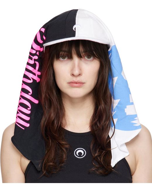 MARINE SERRE Black Regenerated Graphic T-shirt Veiled Cap