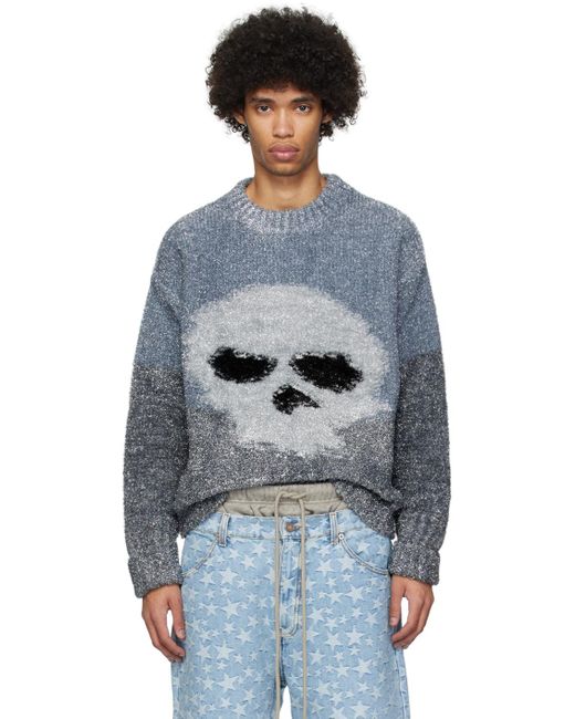 ERL Blue Gray Skull Sweater for men