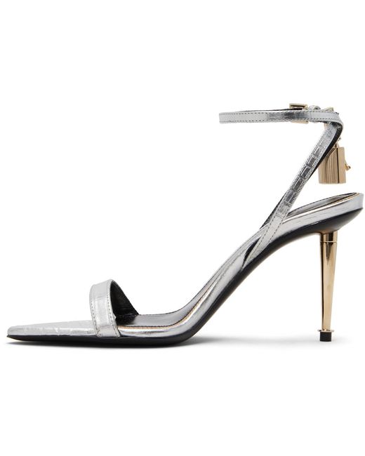 Tom Ford Black Nappa Padlock Pointy Naked Heeled Sandals
