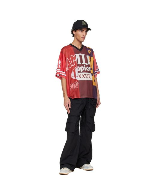 Amiri Red Spliced Oversized Mesh T-Shirt for men