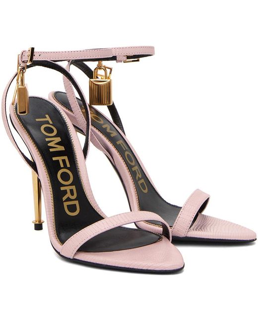 Tom Ford Black Pink Printed Lizard Pointy Naked Sandals