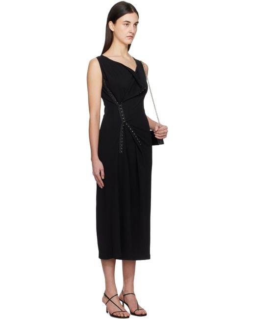 MM6 by Maison Martin Margiela ブラック コットンリブ かぎホック ミディアムワンピース Black