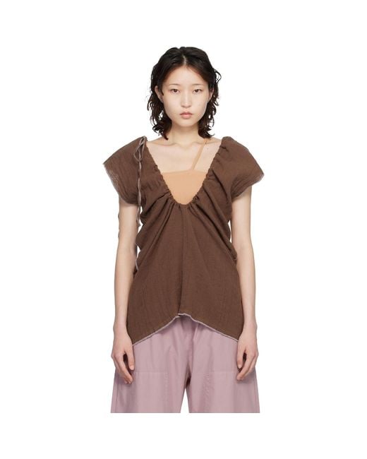 Baserange Brown Crinkle Linen Max Blouse