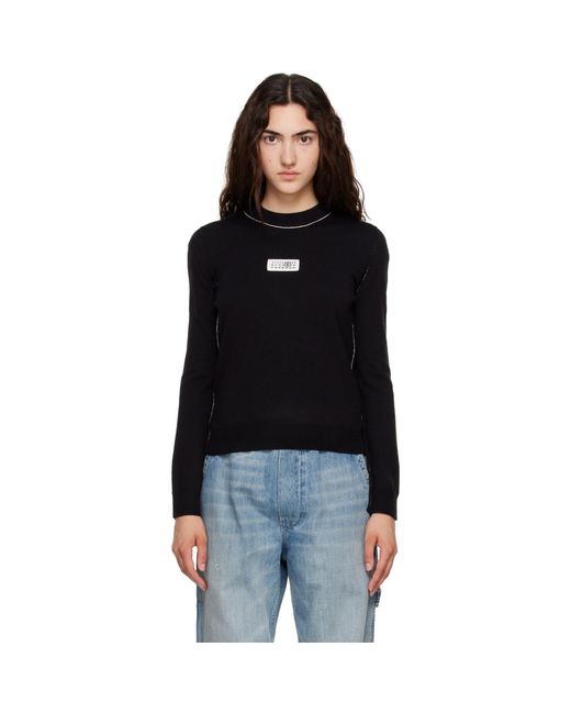 MM6 by Maison Margiela Black Contrast-Trimmed Wool Blend Knit Sweater