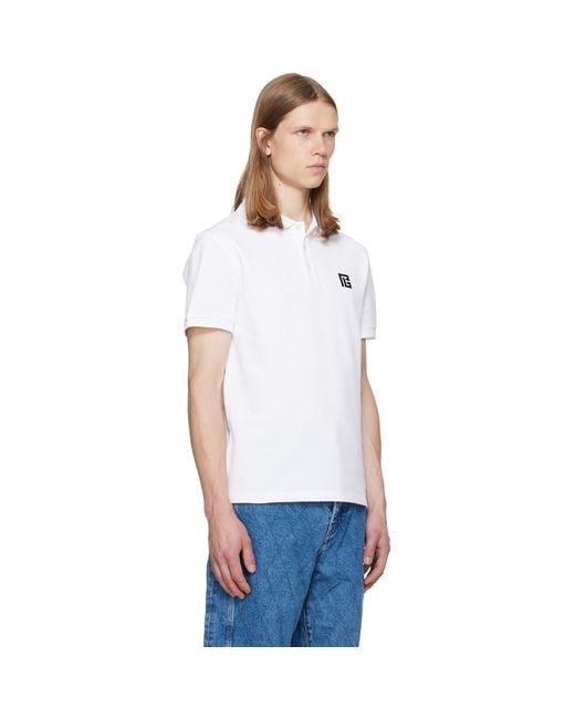 Balmain White Embroidered Cotton Polo for men