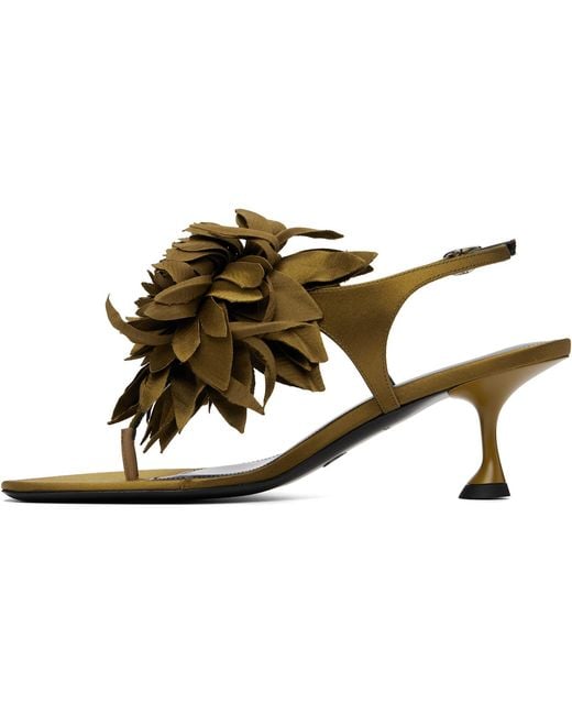 Proenza Schouler Black Khaki Tee Thong Flower Heeled Sandals
