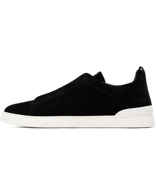 Zegna Black Suede Triple Stitch Sneakers for men