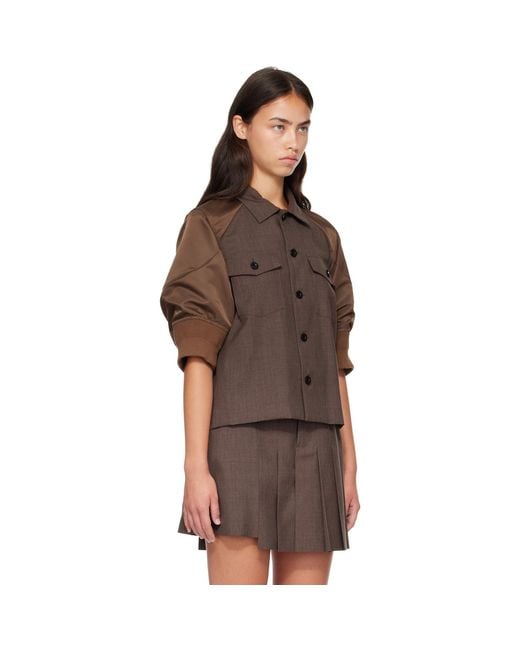 Sacai Brown Suiting X Nylon Twill Shirt