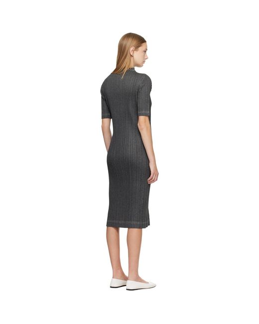 Pleats Please Issey Miyake Black Cotton Denim Midi Dress