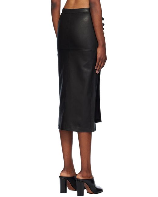 Jupe Midi Noire En Cuir À Effet Ruché Rabanne en coloris Black