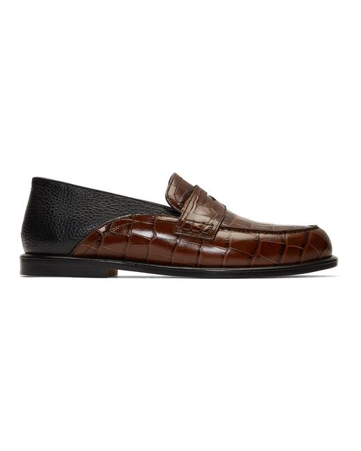 Loewe Brown Croc-effect Leather Loafer for men