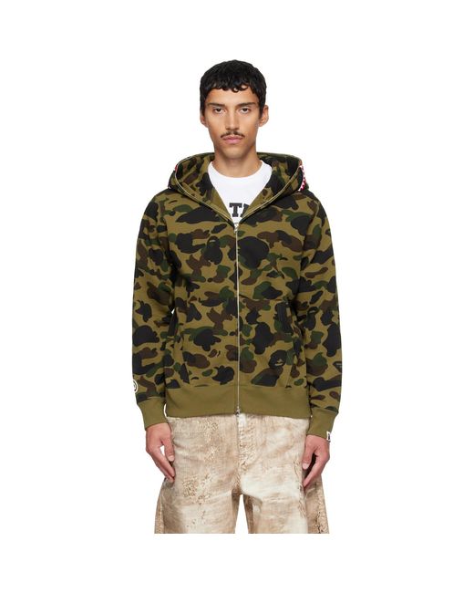 A Bathing Ape Green Khaki 1St Camo Shark Full Zip Hoodie for men