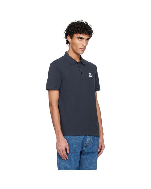 Balmain Blue Embroidered Cotton Polo for men
