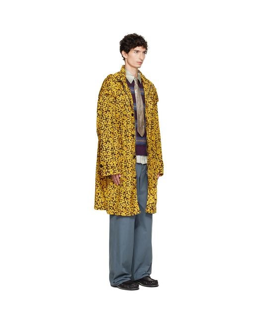 Dries Van Noten Yellow Oversized Printed Parka Coat for men