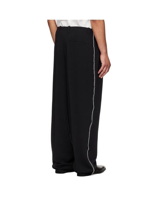HUGO Black Pleat-Front Whipstitch Detail Trousers for men