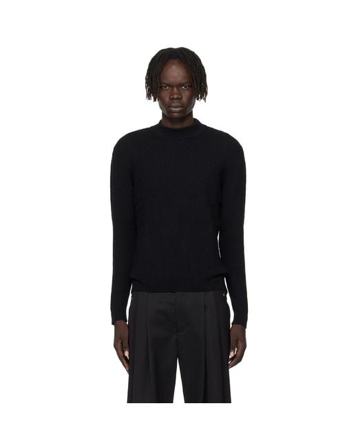 Ernest W. Baker Black Mock Neck Cable-Knit Sweater for men