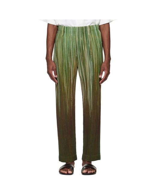Homme Plissé Issey Miyake Green Paint Brush Close-Up Trousers for men