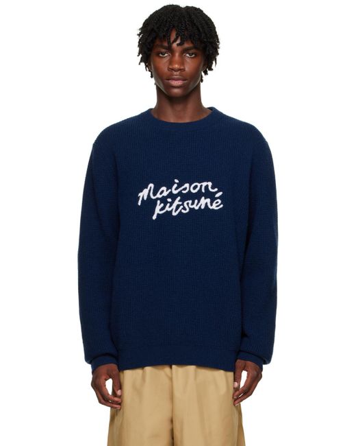 Maison Kitsuné Blue Handwriting Sweater for men