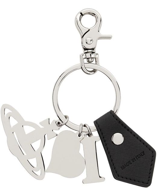 Porte-clés noir et argenté à breloques graphiques Vivienne Westwood en coloris White