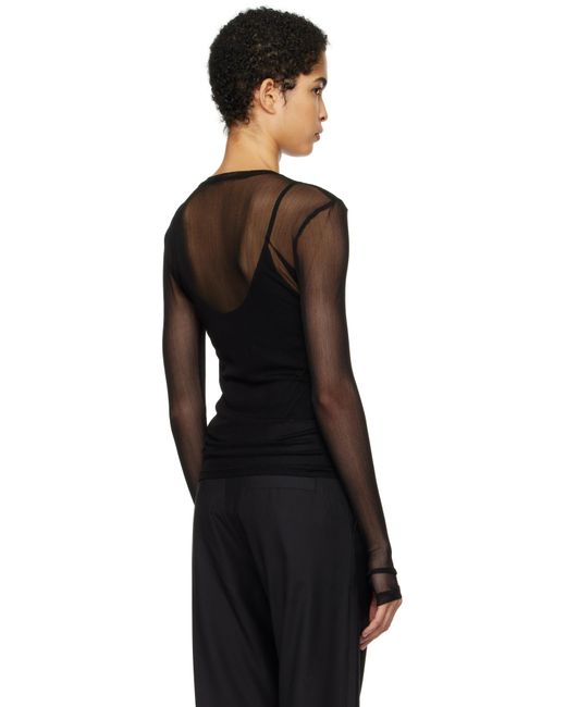 SILK LAUNDRY ブラック メッシュ 長袖トップス Black